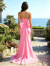 Satin Sheath Strapless Formal Dresses with Bow