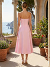 Satin A-Line Strapless Formal Dresses with 3D Flowers