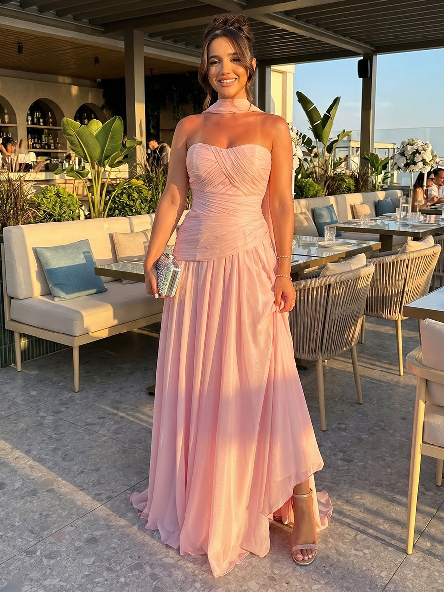 Chiffon A-Line Sweetheart Formal Dresses with Pleats