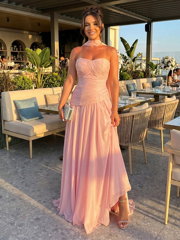 Chiffon A-Line Sweetheart Formal Dresses with Pleats
