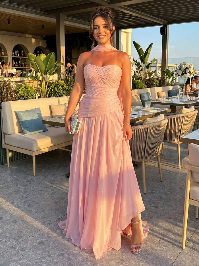 Chiffon A-Line Sweetheart Formal Dresses with Pleats