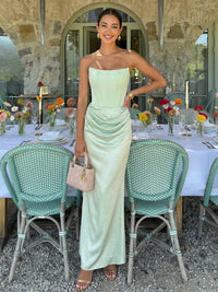 Satin Mermaid Strapless Formal Dresses with Corset