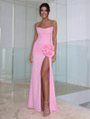 Glitter Chiffon Mermaid Strapless Formal Dresses with 3D Flowers