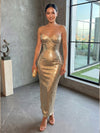 Sequin Sheath Spaghetti Straps Formal Dresses with Beadings