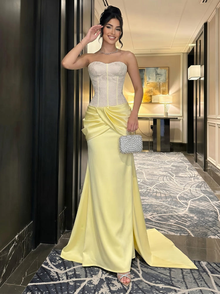 Satin Mermaid Strapless Long Corset Mixed Formal Dresses