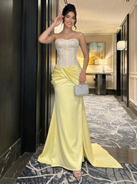 Satin Mermaid Strapless Long Corset Mixed Formal Dresses