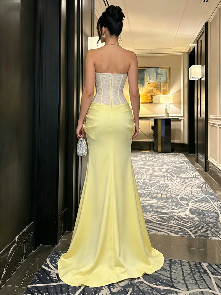 Satin Mermaid Strapless Long Corset Mixed Formal Dresses