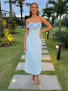 Glitter Satin Mermaid Strapless Formal Dresses with 3D Flowers