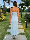 Glitter Satin Mermaid Strapless Formal Dresses with 3D Flowers