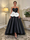 Satin A-Line Sweetheart Formal Dresses with 3D Flowers