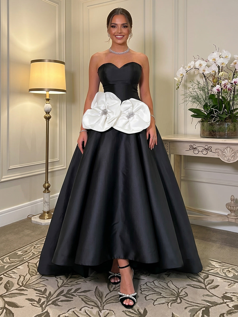 Satin A-Line Sweetheart Formal Dresses with 3D Flowers