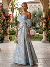 Jacquard A-Line Asymmetric Neck Floral Formal Dresses
