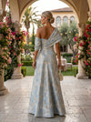 Jacquard A-Line Asymmetric Neck Floral Formal Dresses