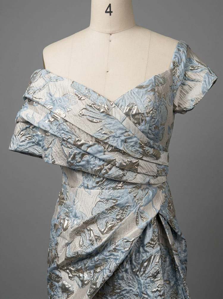 Jacquard A-Line Asymmetric Neck Floral Formal Dresses