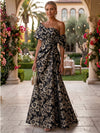 Jacquard A-Line Asymmetric Neck Floral Formal Dresses