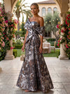 Jacquard A-Line Asymmetric Neck Floral Formal Dresses