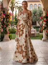 Jacquard A-Line Asymmetric Neck Floral Formal Dresses