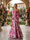 Jacquard A-Line Asymmetric Neck Floral Formal Dresses