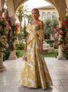 Jacquard A-Line Asymmetric Neck Floral Formal Dresses