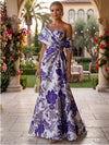 Jacquard A-Line Asymmetric Neck Floral Formal Dresses