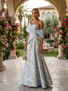 Jacquard A-Line Asymmetric Neck Floral Formal Dresses