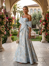 Jacquard A-Line Asymmetric Neck Floral Formal Dresses