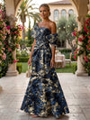 Jacquard A-Line Asymmetric Neck Floral Formal Dresses