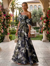 Jacquard A-Line Asymmetric Neck Floral Formal Dresses