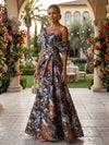 Jacquard A-Line Asymmetric Neck Floral Formal Dresses