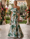 Jacquard A-Line Asymmetric Neck Floral Formal Dresses