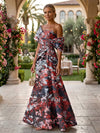 Jacquard A-Line Asymmetric Neck Floral Formal Dresses
