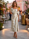 Jacquard Ankle Length Asymmetric Neck Floral Formal Dresses