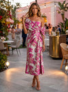Jacquard Ankle Length Asymmetric Neck Floral Formal Dresses