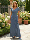Satin A-Line V Neck Ruffles Mother of the Bride Dresses
