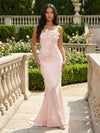 Chiffon Mermaid Strapless Formal Dresses with 3D Flowers