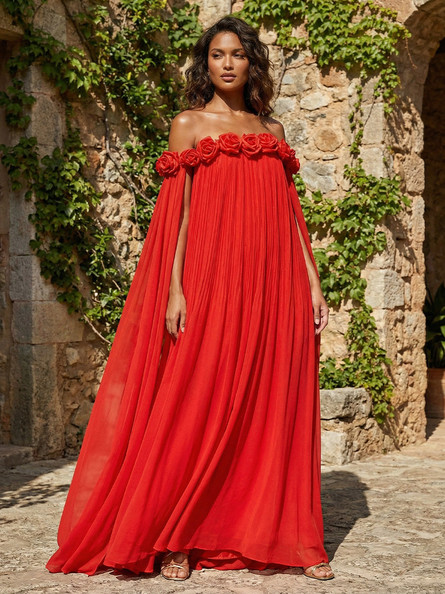Chiffon A-Line Strapless Pleated Formal Dresses