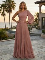 Chiffon A-Line One Shoulder Pleated Formal Dresses