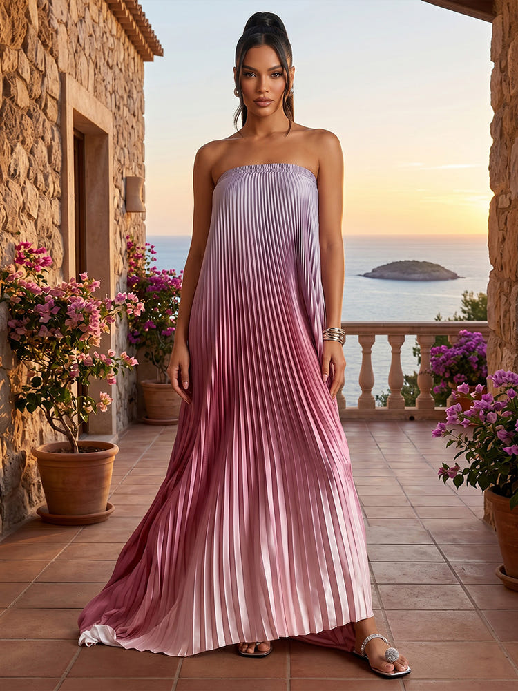 Chiffon A-Line Strapless Pleated Formal Dresses