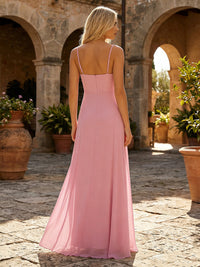 Chiffon A-Line Spaghetti Straps Formal Dresses with 3D Flowers