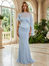 Drop Waist Chiffon Mermaid Strapless Formal Dresses with Caps
