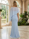 Drop Waist Chiffon Mermaid Strapless Formal Dresses with Caps