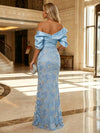 Lace Appliques Mermaid Off the Shoulder Pleated Evening Dresses