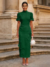 Tea Length Sheath High Neck Formal Dresses with 3D Flowers