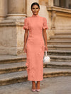 Tea Length Sheath High Neck Formal Dresses with 3D Flowers
