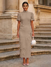 Tea Length Sheath High Neck Formal Dresses with 3D Flowers
