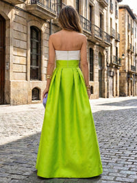 Satin A-Line Strapless Pleated Formal Dresses