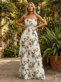 Chiffon A-Line Strapless Floral Formal Dresses