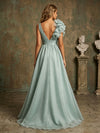 Elegant Long A-Line Tulle V Neck Tiered Evening Dresses