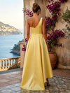 Satin High Low One Shoulder Formal Dresses with 3D Flowers