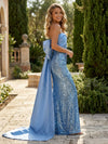 Sweetheart Satin Sequin Sheath Evening Dresses with Bow Train